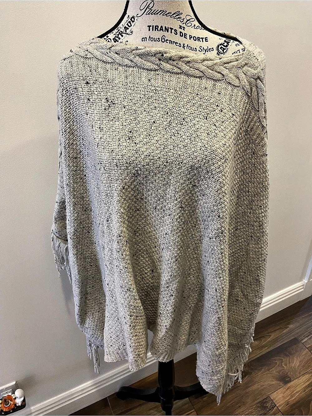 Lauren Ralph Lauren Wool Blend Fringe Poncho in Cream